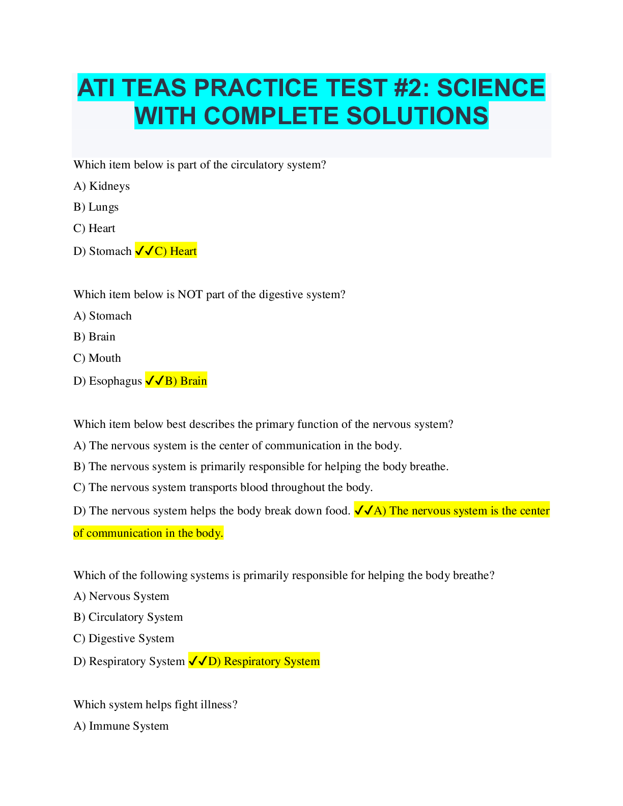 Preview image of ATI TEAS PRACTICE TEST #2: SCIENCE WITH COMPLETE SOLUTIONS document